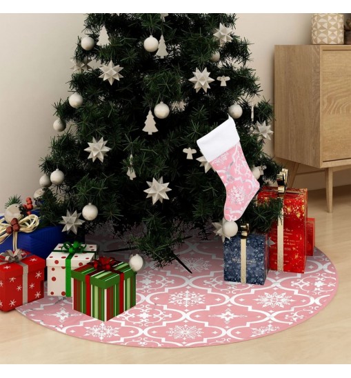 vidaXL Luxury Christmas Tree Skirt with Sock Pink 3 ft Fabric