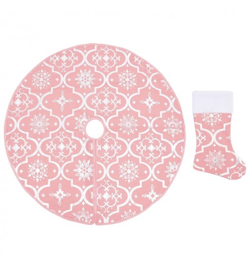 vidaXL Luxury Christmas Tree Skirt with Sock Pink 3 ft Fabric