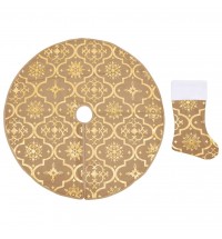 vidaXL Luxury Christmas Tree Skirt with Sock Yellow 5 ft Fabric