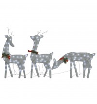 vidaXL Christmas Reindeer Family 106.3"x2.8"x35.4" Silver Cold White Mesh