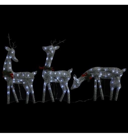 vidaXL Christmas Reindeer Family 106.3"x2.8"x35.4" Silver Cold White Mesh