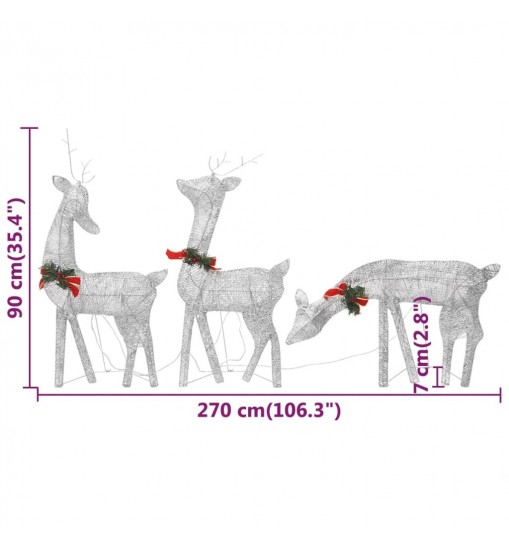 vidaXL Christmas Reindeer Family 106.3"x2.8"x35.4" Silver Cold White Mesh