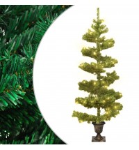 vidaXL Swirl Christmas Tree with Pot and LEDs Green 4 ft PVC