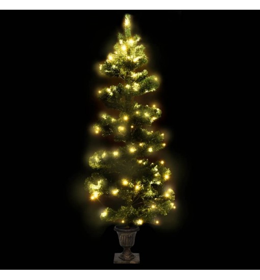 vidaXL Swirl Christmas Tree with Pot and LEDs Green 4 ft PVC