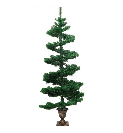 vidaXL Swirl Christmas Tree with Pot and LEDs Green 4 ft PVC