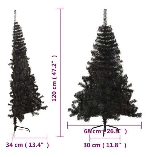 vidaXL Artificial Half Christmas Tree with Stand Black 4 ft PVC