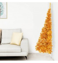 vidaXL Artificial Half Christmas Tree with Stand Gold 6 ft PVC