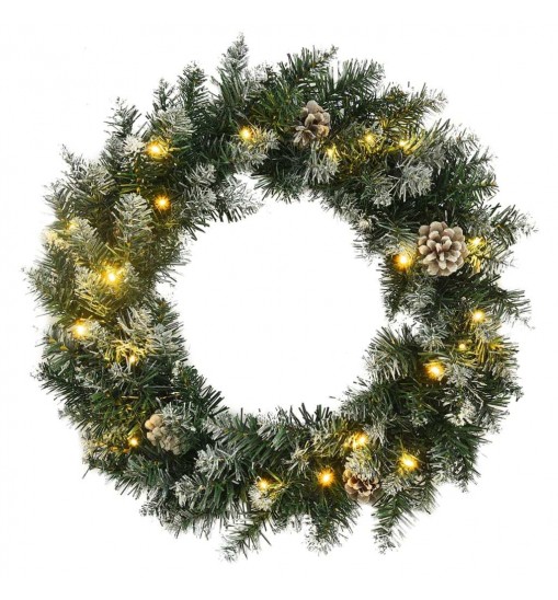 vidaXL Christmas Wreath with LED Lights Green 17.7" PVC