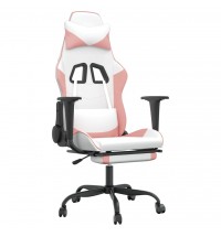 vidaXL Massage Gaming Chair with Footrest White&Pink Faux Leather