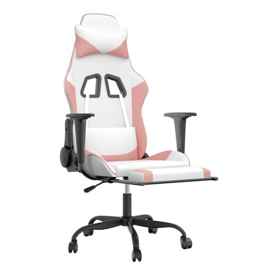 vidaXL Massage Gaming Chair with Footrest White&Pink Faux Leather