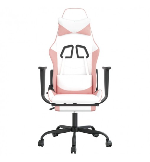 vidaXL Massage Gaming Chair with Footrest White&Pink Faux Leather