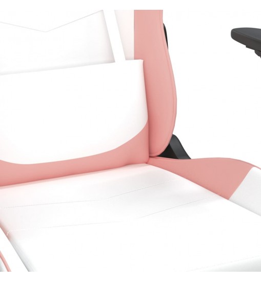 vidaXL Massage Gaming Chair with Footrest White&Pink Faux Leather