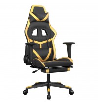 vidaXL Massage Gaming Chair with Footrest Black&Gold Faux Leather