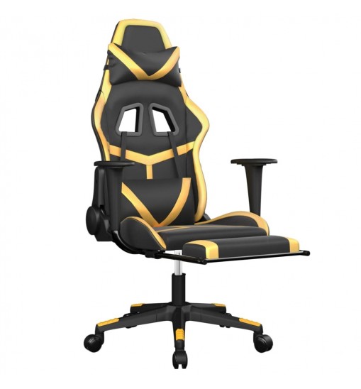 vidaXL Massage Gaming Chair with Footrest Black&Gold Faux Leather