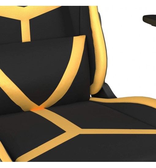 vidaXL Massage Gaming Chair with Footrest Black&Gold Faux Leather