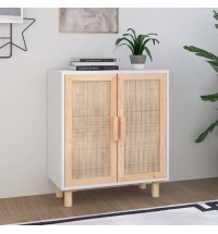 vidaXL Sideboard White 23.6"x11.8"x27.6" Solid Wood Pine and Natural Rattan