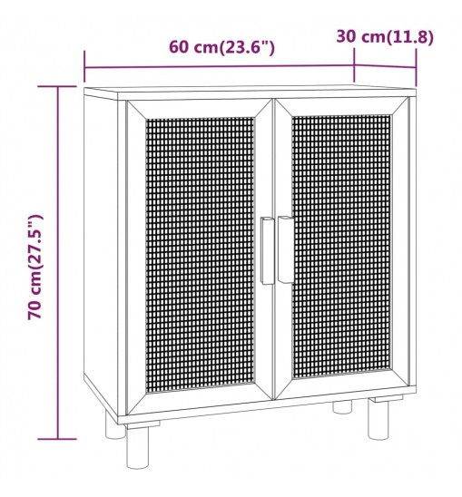 vidaXL Sideboard White 23.6"x11.8"x27.6" Solid Wood Pine and Natural Rattan
