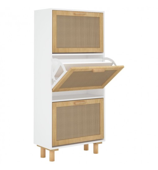 vidaXL Shoe Cabinet White 20.5"x9.8"x45.3" Engineered Wood&Natural Rattan