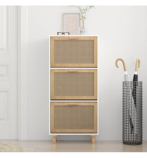 vidaXL Shoe Cabinet White 20.5"x9.8"x45.3" Engineered Wood&Natural Rattan