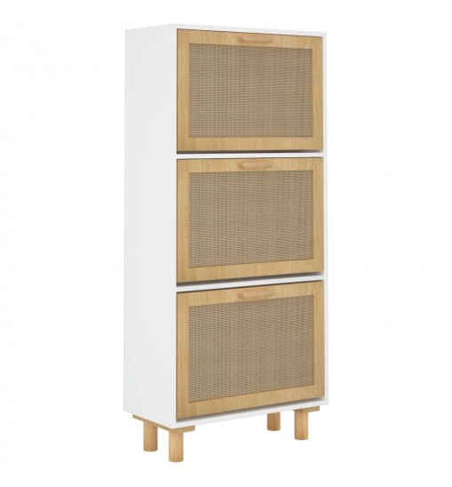 vidaXL Shoe Cabinet White 20.5"x9.8"x45.3" Engineered Wood&Natural Rattan