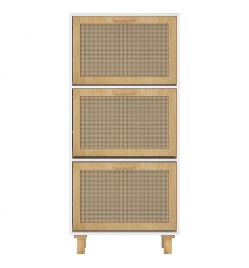 vidaXL Shoe Cabinet White 20.5"x9.8"x45.3" Engineered Wood&Natural Rattan