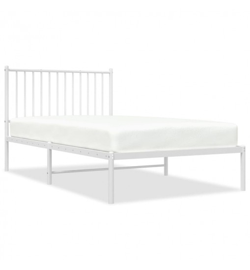 vidaXL Metal Bed Frame with Headboard White 39.4"x74.8"