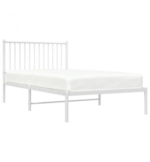 vidaXL Metal Bed Frame with Headboard White 39.4"x74.8"