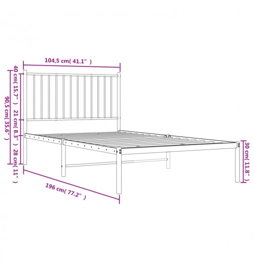 vidaXL Metal Bed Frame with Headboard White 39.4"x74.8"