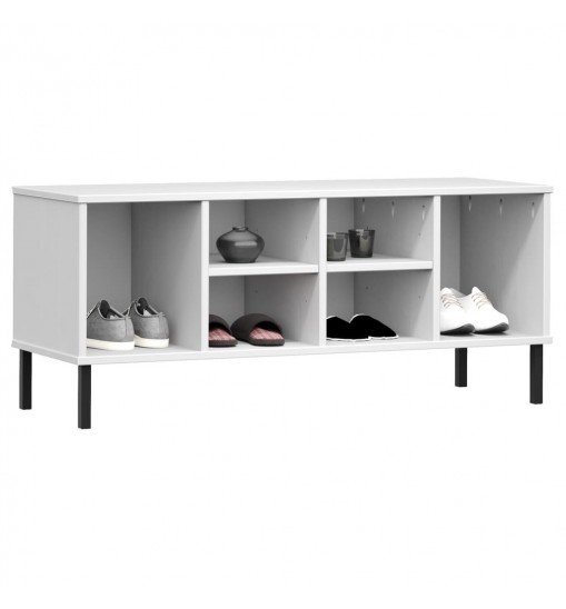 vidaXL Shoe Rack with Metal Legs White 41.7"x13.8"x17.7" Solid Wood OSLO