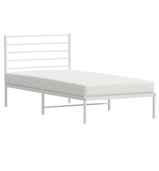 vidaXL Metal Bed Frame with Headboard White 39.4"x78.7"