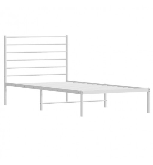 vidaXL Metal Bed Frame with Headboard White 39.4"x78.7"