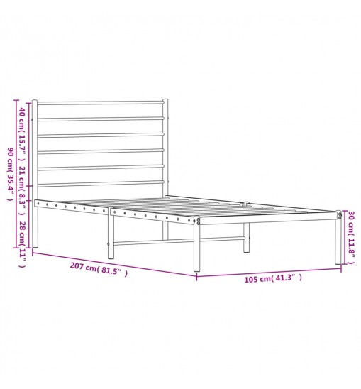 vidaXL Metal Bed Frame with Headboard White 39.4"x78.7"