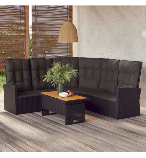 vidaXL 2 Piece Patio Lounge Set with Cushions Black Poly Rattan