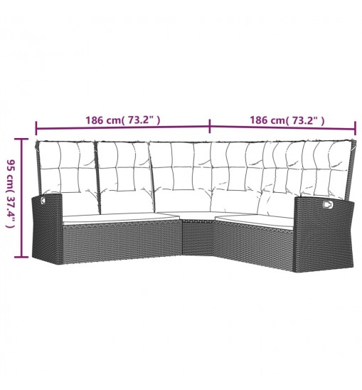 vidaXL 2 Piece Patio Lounge Set with Cushions Black Poly Rattan