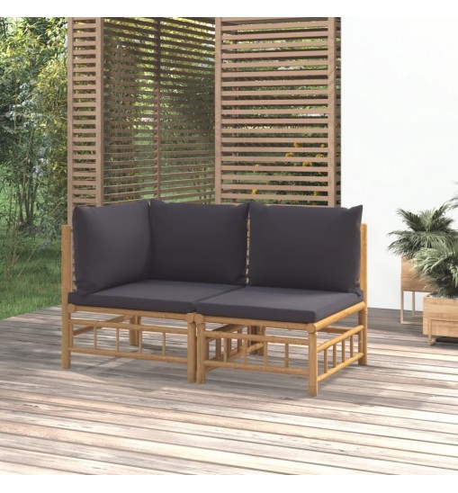 vidaXL 2 Piece Patio Lounge Set with Dark Gray Cushions Bamboo