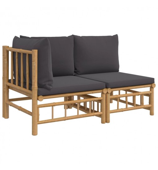 vidaXL 2 Piece Patio Lounge Set with Dark Gray Cushions Bamboo