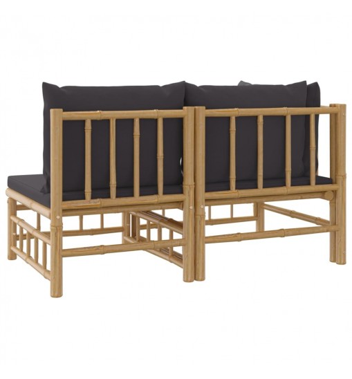 vidaXL 2 Piece Patio Lounge Set with Dark Gray Cushions Bamboo