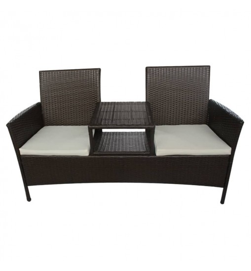 vidaXL 2-Seater Patio Sofa with Tea Table Poly Rattan Brown