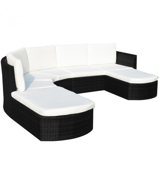 vidaXL 4 Piece Patio Lounge Set with Cushions Poly Rattan Black