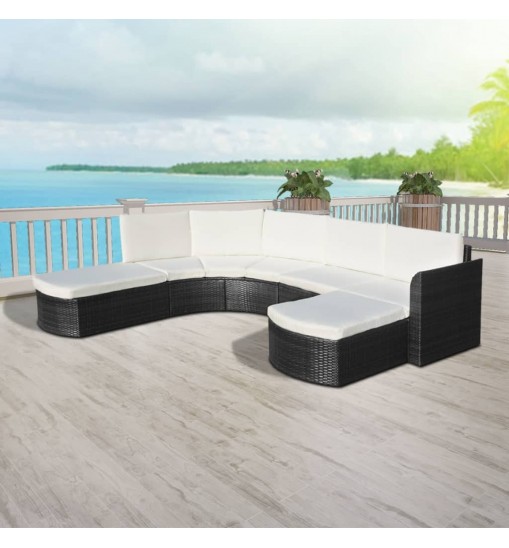 vidaXL 4 Piece Patio Lounge Set with Cushions Poly Rattan Black