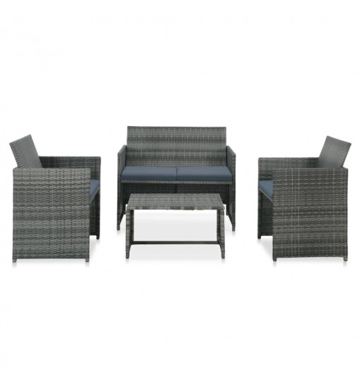 vidaXL 4 Piece Patio Lounge with Cushions Set Poly Rattan Gray