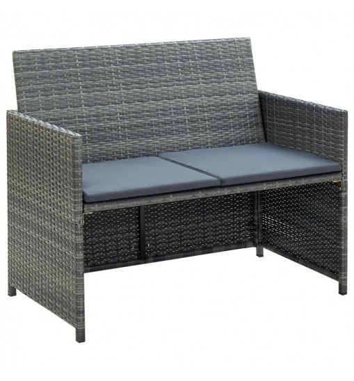 vidaXL 4 Piece Patio Lounge with Cushions Set Poly Rattan Gray