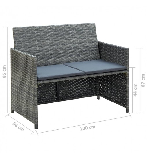 vidaXL 4 Piece Patio Lounge with Cushions Set Poly Rattan Gray