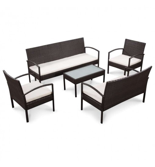 vidaXL 5 Piece Patio Lounge Set with Cushions Poly Rattan Brown