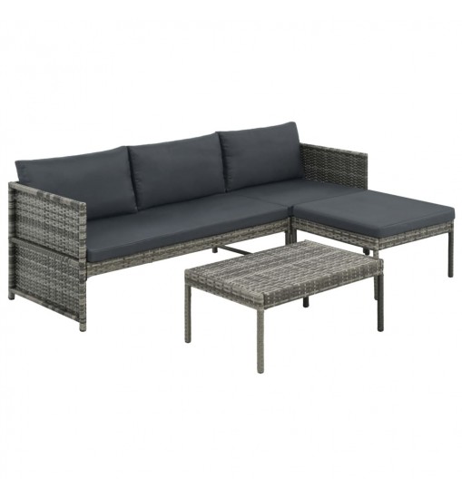 vidaXL 3 Piece Patio Lounge Set with Cushions Poly Rattan Gray