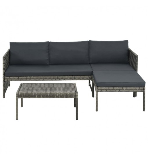 vidaXL 3 Piece Patio Lounge Set with Cushions Poly Rattan Gray