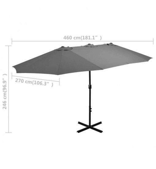 vidaXL Outdoor Parasol with Aluminum Pole 181.1"x106.3" Anthracite