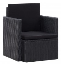 vidaXL Patio Chair with Cushions Poly Rattan Black