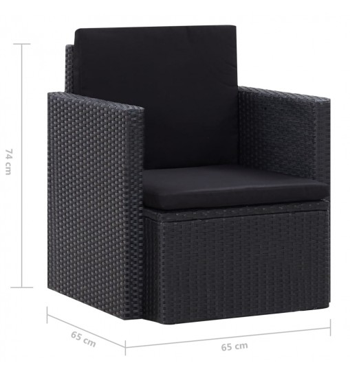 vidaXL Patio Chair with Cushions Poly Rattan Black