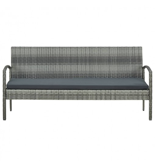 vidaXL 3-Seater Patio Sofa with Cushion Gray Poly Rattan